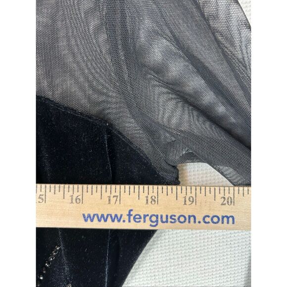 JR Nites Velvet Mesh Rhinestone Goth Glam Sheer Sleeve Top Sz14 Evening Blouse - Picture 8 of 12